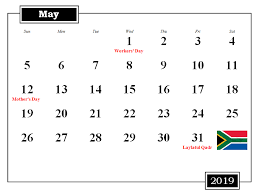 South Africa 2019 May Calendar Southafrica Calendar 2019calendar Printable Calendar Holiday Calendar Calendar