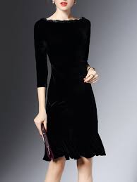Black Dress 3 4 Sleeve Knee Length Shop Midi Dresses Black 3 X2f 4 Sleeve Flounce Bateau X2f Boat Neck Midi Dress Online Discover Unique Designe Black Dress Buy Midi Dress Midi Ruffle Dress