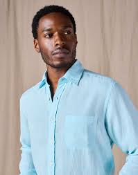Linen Shirt Long Sleeve - Aqua | Joseph Turner