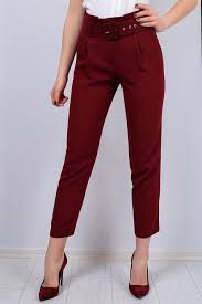 Bordo Kemerli Bayan Kumas Pantolon 12747b Kumas Pantolonlar Pantolon Kumas