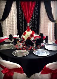 Red Black And White Table With Matching Backdrop Red And Black Table Decorations Black Wedding Decorations Red Wedding Decorations