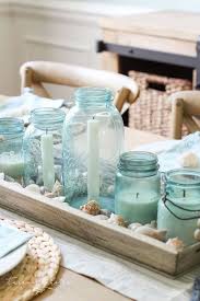 Nautical mason jar decor, nautical dining table centerpiece, coastal decor, beach house decor, lake house decor, captain gift, anchor decor. Coastal Decor In The Dining Room Foyer The Turquoise Home