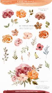 Fall Watercolor Flowers Clipart Graphics With Transparent Background Orange Rust Thanksgiving Florals Essem Creatives Watercolor Clipart Business Brandin Fall Watercolor Watercolor Flowers Floral Watercolor