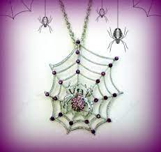 Spider Web Necklace Purple Spider Pendant Halloween Necklace Silver Spider Necklace Gothic N Halloween Costume Jewelry Halloween Necklace Halloween Jewelry