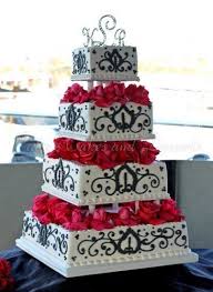 Black And White Wedding Cakes With Red Roses Photo Of A Wedding Cake White Black Red Flowers 4 Tiers Square Patty S Cakes And Desserts Wedding Cake Red Wedding Cake Photos Wedding Cakes