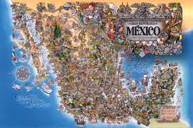 Artistic Cultural And Tourist Mexico Map Mexico Map Tourist Map Mexico