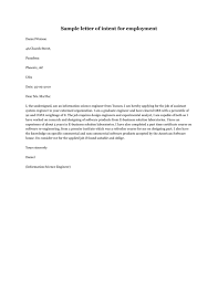 Job Application Letter Of Intent Sample For Employment Best Resume Examples