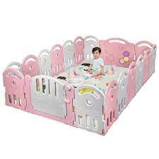 Topbuy 18 Panel Baby Playpen Kids Safety Yard Activity Center With Educational Toys Pink Walmart Com