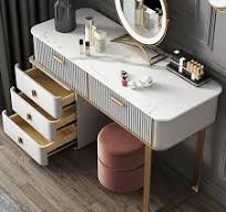 Pieds en acier inoxydable de luxe dessus en marbre 5 tiroirs commode  coiffeuse moderne chambre meubles commode avec miroir