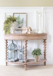 Homegoods Table With Natural Decor For A Fresh And Light Look Use Greenery To Soften The Space Decor Console Table Styling Console Table Decorating
