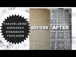 Fayans Boyama Fayansa Stencil Ile Desen Yapimi How To Paint Tile Floors With A Stencil Youtube