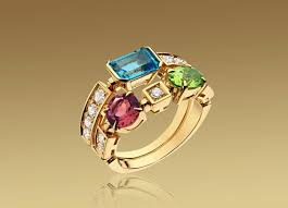 Bulgari Color Collection Ring In 18kt Yellow Gold With Coloured Gemstones And Pave Diamonds Bvlgari Jewelry Colored Gemstone Ring Expensive Jewelry