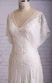 Graceful V Neck V Back Side Button Decorated Dress With Butterfly Sleeves 704162 Simple Wedding Dress Casual Backyard Wedding Dresses Casual Wedding Dress