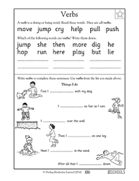 English worksheets for class 1 significantly focuses on english grammar. Verbs 1st Grade Kindergarten Reading Writing Worksheet Greatschools