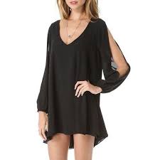 V Neck Asymmetric Hem Plain Shift Dress With Images Black Tunic Dress Short Mini Dress Cotton Candy Dress