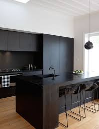 A Matte Black Kitchen Makes A Bold Statement In This Auckland Villa Black Kitchens Black Kitchen Cabinets Black Cabinets