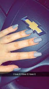 Acrylic Nails Grey With Matt Finish Acrylic Nails Pastel Fake Nails Grey Acrylic Nails