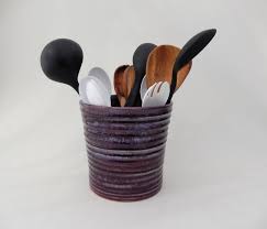 Handcrafted, they're painted and glazed by hands too. Purple Utensil Holder Functional Pottery Utensil Holder Utensil Crock