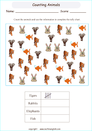 counting animals tally chart printable grade 2 math worksheet