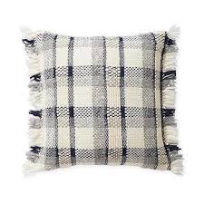 Reverses to same as solid front base. Navy And White Plaid Pillow