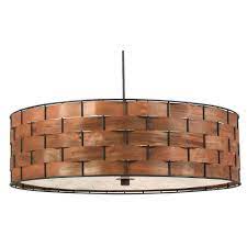 Kenroy Home Shaker 3 Light Dark Woven Wood Pendant 92038dww The Home Depot In 2021 Modern Drum Pendant Light Drum Pendant Lighting 3 Light Pendant