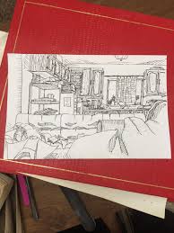 The color is not pure white and comes with a yellow undertone. Pen And Ink Room Sketch Drawing