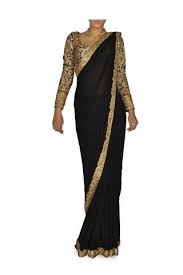 Black And Gold Blouse Black Sari With Golden Embellished Border Fashion Indian Outfits Indian Fashion