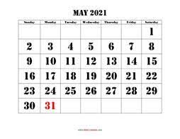 Days of the week arranged in a line for easy week overview. May 2021 Printable Calendar Free Download Monthly Calendar Templates