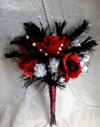 Shop for artificial flowers, faux flowers and silk flowers. Red And Black Wedding Bouquet With Pearl And White Accent Black Red Wedding Feather Bouquet Bridal Bouquet