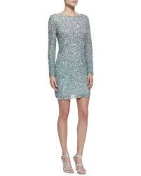 Aidan Mattox Long Sleeve Sequined Cocktail Dress Silver Cocktail Dress Outfit Cocktail Evening Dresses Designer Cocktail Dress