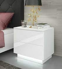 White Bedside Table Cabinet Nightstand Push To Open High Gloss Led White Bedside Cabinets Bedside Table Design White Bedside Table