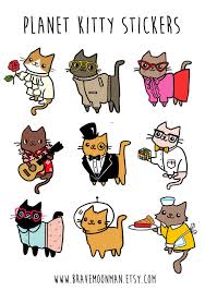 Funny Stickers Cute Cat Sticker Sheet Planet Kitty By Bravemoonman Cat Stickers Funny Stickers Cat Work
