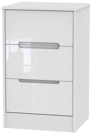 These gloss bedside cabinet features exciting and sophisticated patterns. Monaco High Gloss White 3 Drawer Bedside Cabinet Cfs Furniture Uk
