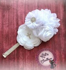 Bautismo Blanco Marfil Diadema Diadema Pelo Bautismal Arco Fabric Flowers Diy Fabric Flowers Ribbon Hair Bows