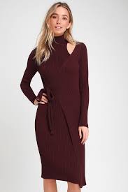 Minuet Burgundy Wrap Midi Sweater Dress