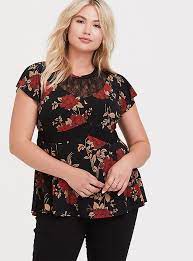 Others might gravitate to a peplum for a trip to the farmers market (think a knit floral number with your fave boyfriend jeans and sandals). Plus Size Black Red Floral Studio Knit Lace Peplum Top Torrid