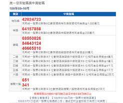 五獎（1000 元） 六獎（200 元） 信用合作社 農漁會信用部: çµ±ä¸€ç™¼ç¥¨109å¹´9 10æœˆåƒè¬çŽè™Ÿç¢¼ 42024723 å°ç£è‹±æ–‡æ–°èž 2020 11 25 14 42 00