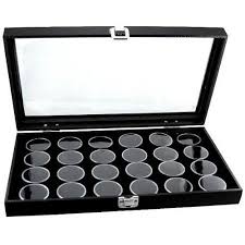 Deluxe Jewelry Storage And Display Case With 24 Black Gem Jars Glass Top Jewelry Gemstone Findings Body Jewe Jewellery Display Jewellery Storage Black Gems