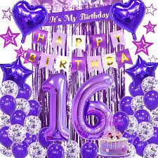 Maybe you would like to learn more about one of these? Buy Purple 16th Birthday Decorations For Girls Happy Birthday Banner Number 16 Foil Balloons Cake Topper Hanging Stars Fringe Curtian It S My Birthday Sash For 16th Birthday Anniversary Decor Backdrop Online In