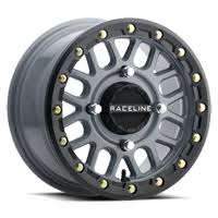 This matte black podium fixture with wheels transitions from floor standing to tabletop use. Raceline A93b Podium Black Beadlock Wheel