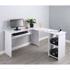 Fineboard Corner Keyboard Tray L Shaped Computer Desk Finish White Home Office Furniture Corner Desk Office Computer Desk The spaces underneath the two arms of the desk can hide multiple keyboard trays, drawers, cabinets and shelves.