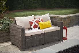 Metal is quite strong and stable. Keter California All Weather Outdoor 2 Seater Patio Sofa Loveseat With Cushions In A Resin Plastic Wicker Pattern Beachfront Decor