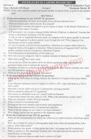 Past Papers Lahore Board 2017 Inter Part 2 Physics Group 1 English Type Subjective A Past Papers Physics Physics Paper