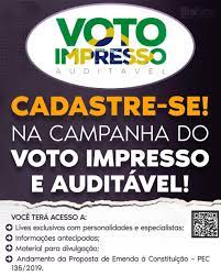 A pec precisa ser promulgada até o mês de outubro para ser valida já nas eleições de 2022. Bia Kicis On Twitter Participe Da Campanha Do Voto Impresso E Auditavel Cadastre Se Atraves Do Link Https T Co Jvmdlpofzt