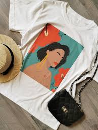 Abstract Tshirt Stylish White Cotton T Shirt Woman With Blue Background And Peach Color Flowers Trendy Tshirt Art Shirt Boho Design In 2020 Creative T Shirt Design T Shirt Painting White
