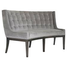 Take your dining back to the traditional basics with this bench. Michael Weiss Alton Regency Curved Grey Velvet Dining Bench Long Above 55 W Kathy Kuo Home