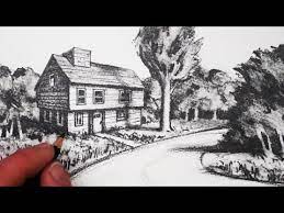 373 How To Draw A House In 2 Point Perspective In A Landscape Youtube Landscape Drawings Drawing Scenery Perspective Art
