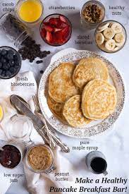 How To Make A Healthy Pancake Bar For Breakfast Ambitious Kitchen Pancakes Healthy Pancake Bar Breakfast Bar Food