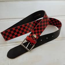 Black and white checkered face mask. Reduced Black And Red Checkered Belt Real Leather Depop