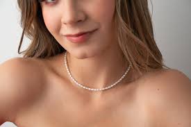 SCARLETTE Real Pearl Necklace Choker, Freshwater Pearl Necklace for Women,  3-4mm Pearl Necklace Men, Rice Pearls, Gift for Her